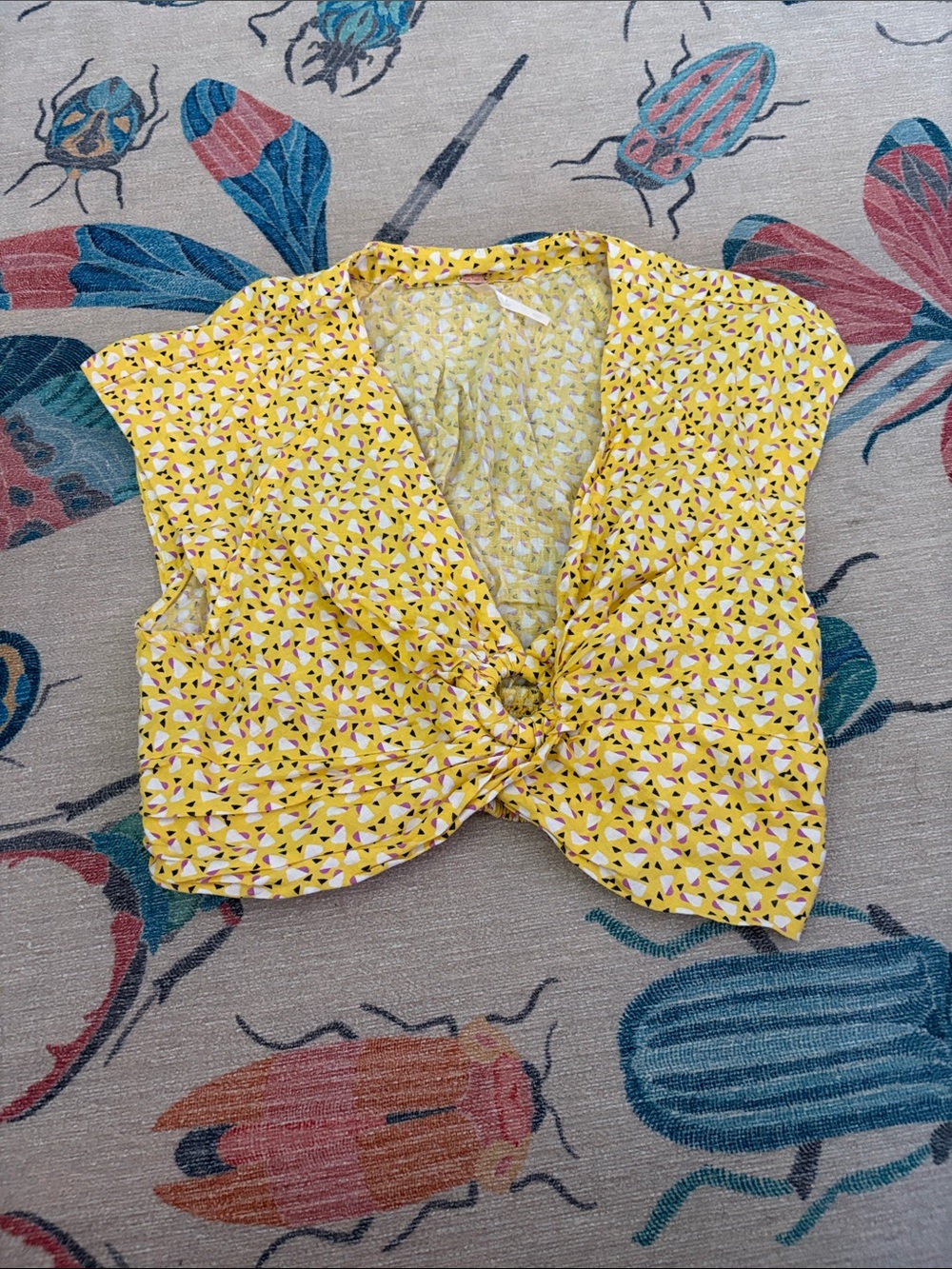 Free People Yellow Havana Printed Knot-Front Crop Top